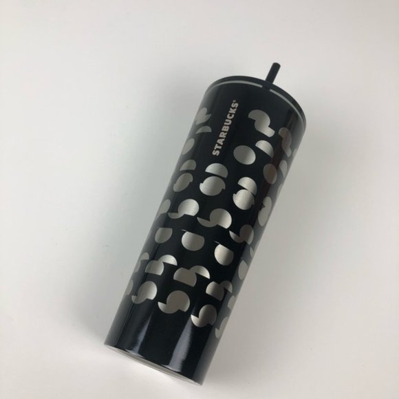 NWT Starbucks shifting polka dots metal cold drink tumbler black silver